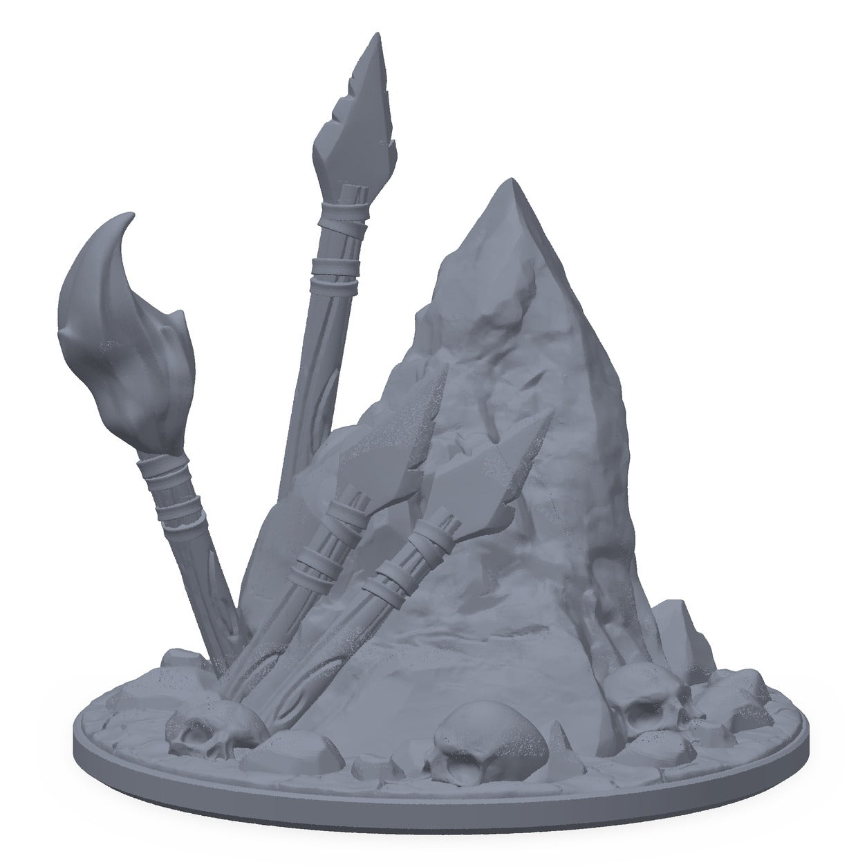 3D-printet demonstein i grå PLA – terrengrekvisitt til D&D og Pathfinder.