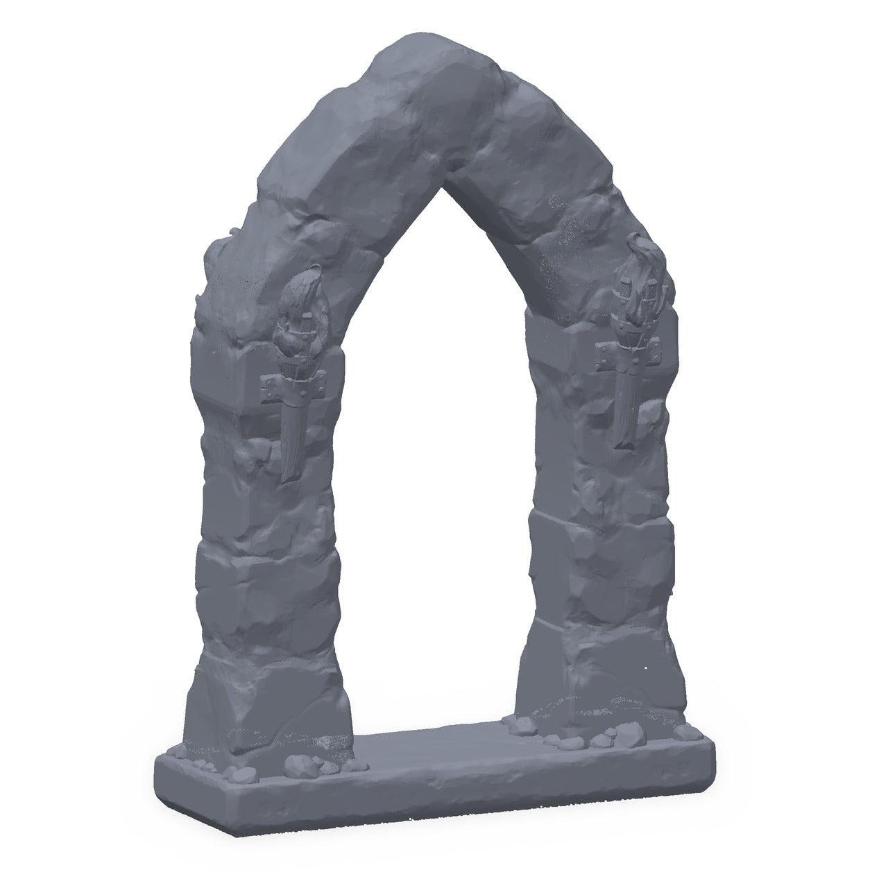3D-printet steindør i grå PLA – terrengrekvisitt til D&D og Pathfinder.