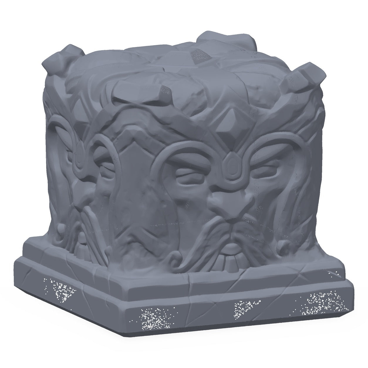 3D-printet dvergalter i grå PLA – terrengrekvisitt til D&D og Pathfinder.
