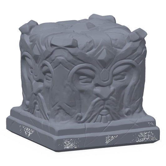3D-printet dvergalter i grå PLA – terrengrekvisitt til D&D og Pathfinder.