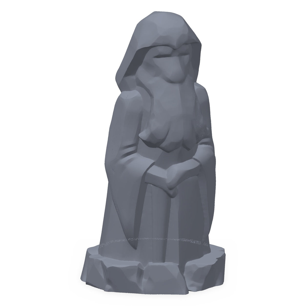 3D-printet dvergstatue i grå PLA – terrengrekvisitt til D&D og Pathfinder.