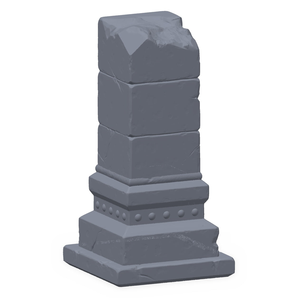 3D-printet dvergsøyle i grå PLA – terrengrekvisitt til D&D og Pathfinder.