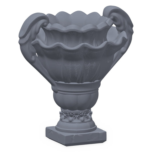 3D-printet blomsterpotte i grå PLA – terrengrekvisitt til D&D og Pathfinder.
