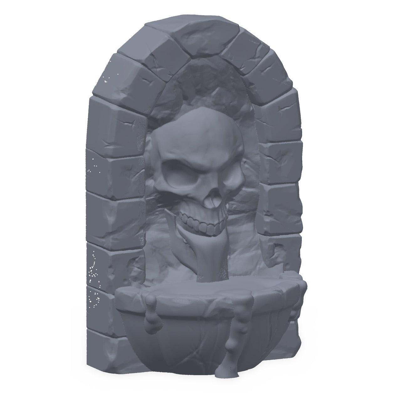 3D-printet fontene i grå PLA – terrengrekvisitt til D&D og Pathfinder.