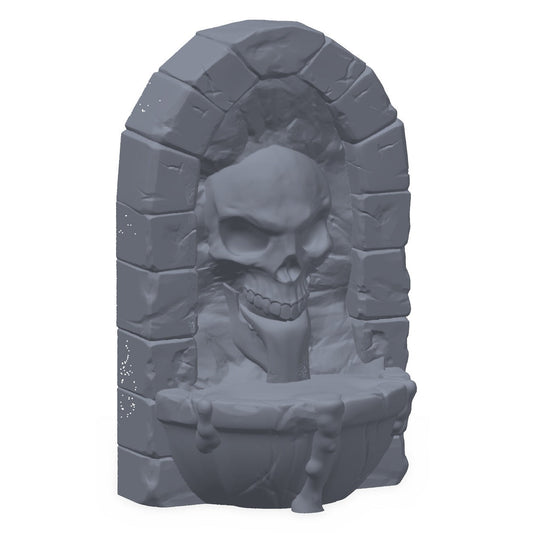 3D-printet fontene i grå PLA – terrengrekvisitt til D&D og Pathfinder.