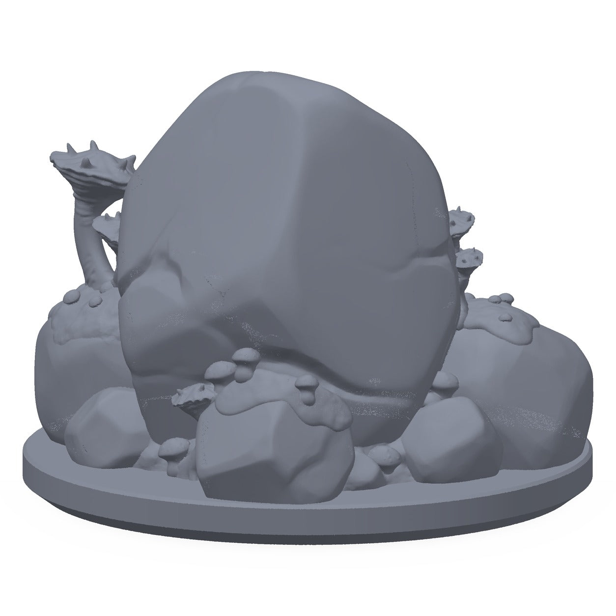 3D-printet soppkledd stein i grå PLA – terrengrekvisitt til D&D og Pathfinder.