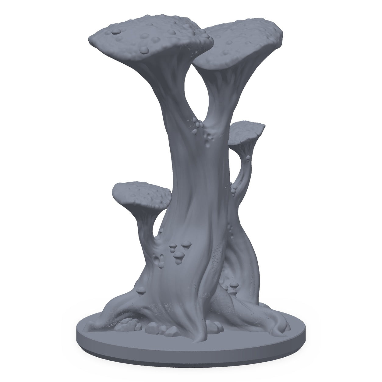 3D-printet sopptre i grå PLA – terrengrekvisitt til D&D og Pathfinder.