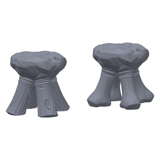 3D-printet gnollseter i grå PLA – terrengrekvisitt til D&D og Pathfinder.