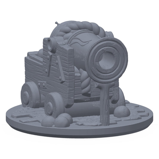 3D-printet goblinkanon i grå PLA – terrengrekvisitt til D&D og Pathfinder.