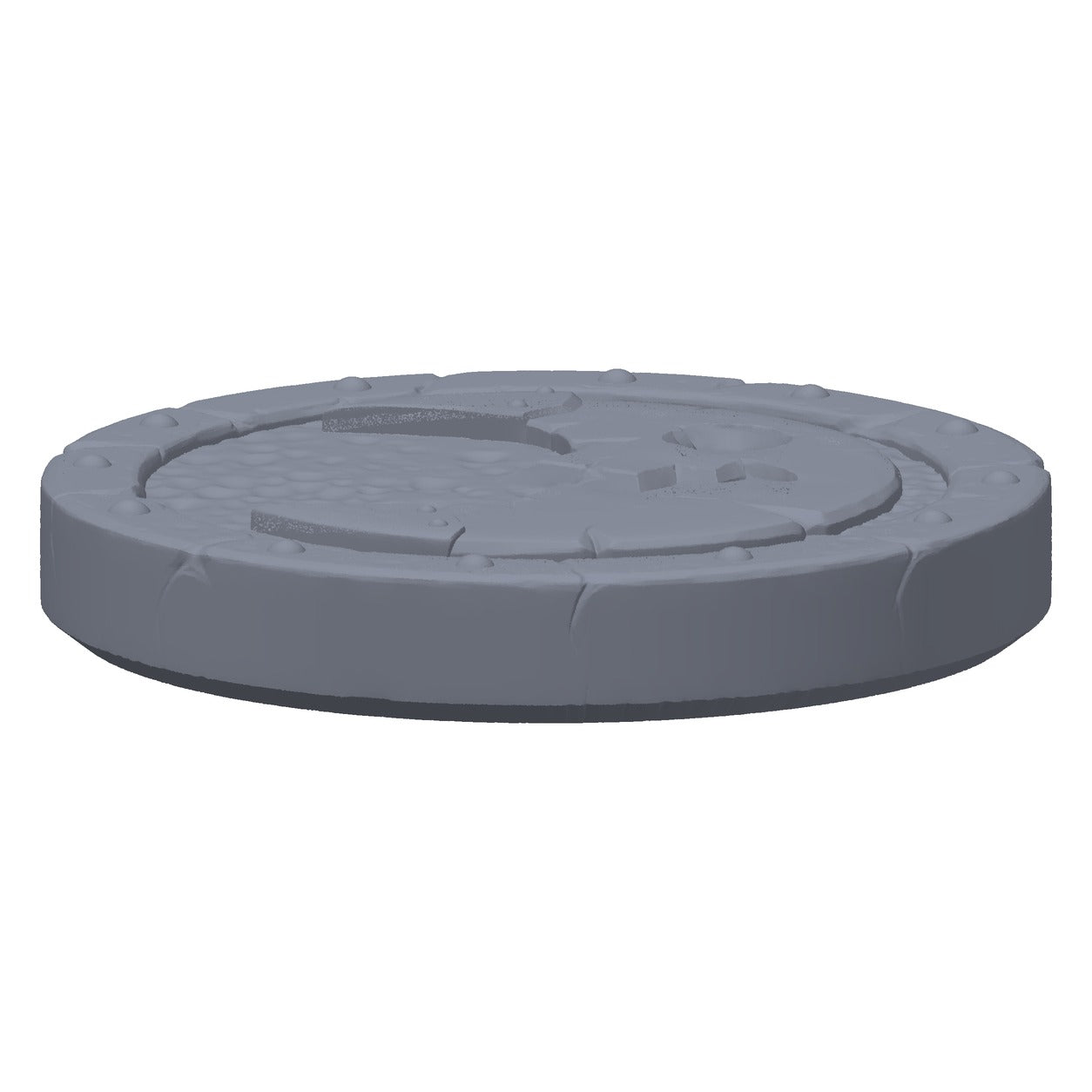 3D-printet goblinkult-emblem i grå PLA – terrengrekvisitt til D&D og Pathfinder.