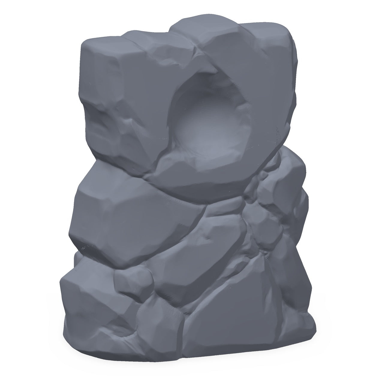 Grå 3D-printet rekvisitt av en kantet jadesteinformasjon, til D&D og Pathfinder.