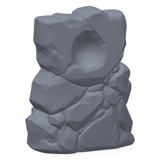 Grå 3D-printet rekvisitt av en kantet jadesteinformasjon, til D&D og Pathfinder.
