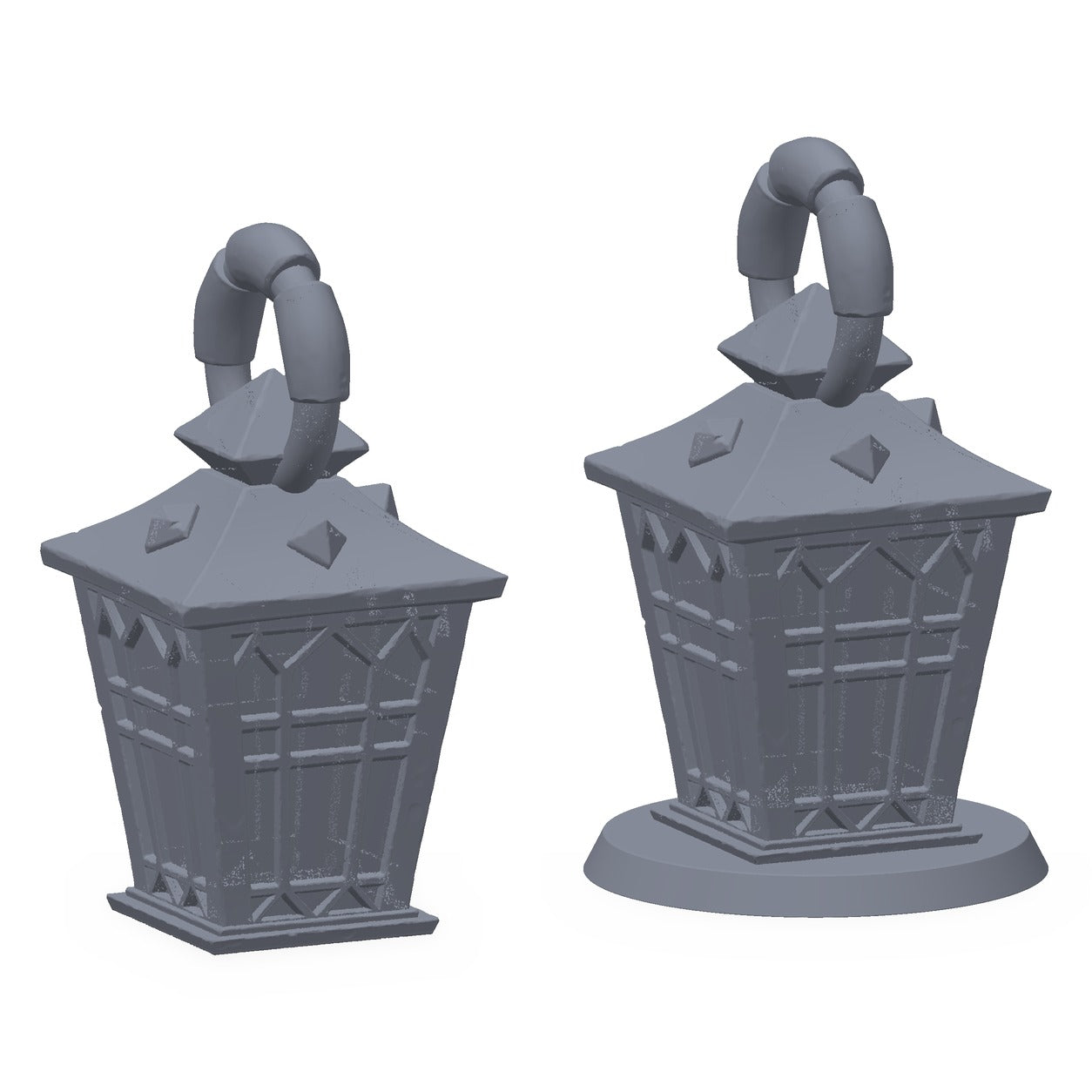 3D-printet lykt i grå PLA – terrengrekvisitt til D&D og Pathfinder.