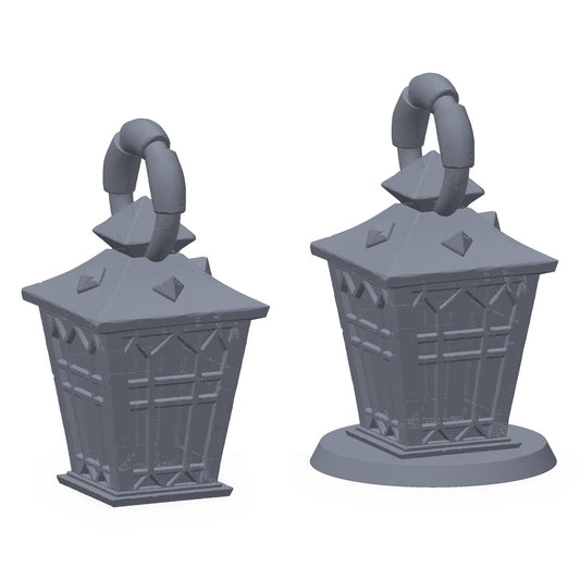 3D-printet lykt i grå PLA – terrengrekvisitt til D&D og Pathfinder.