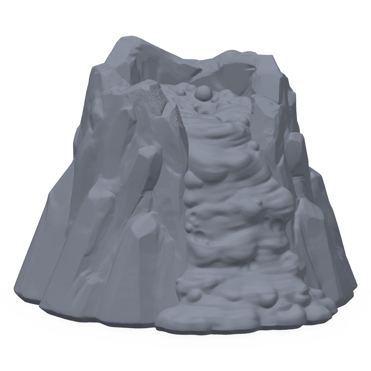 3D-printet lavautbrudd i grå PLA – terrengrekvisitt til D&D og Pathfinder.