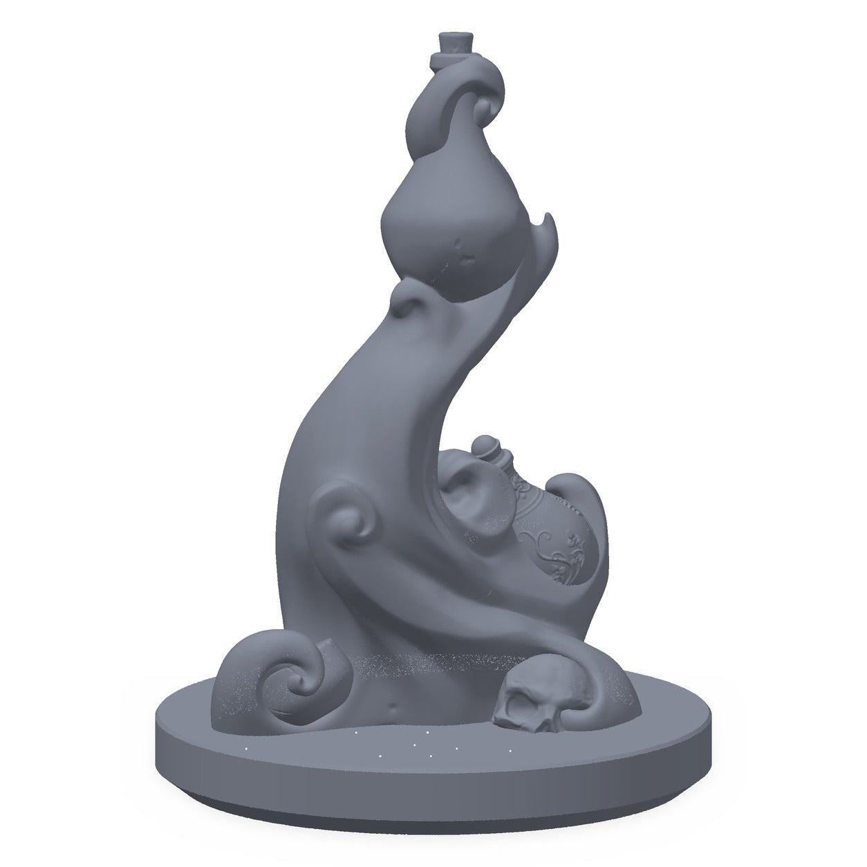 Grå 3D-printet rekvisitt av en magisk energiutladning, til D&D og Pathfinder.