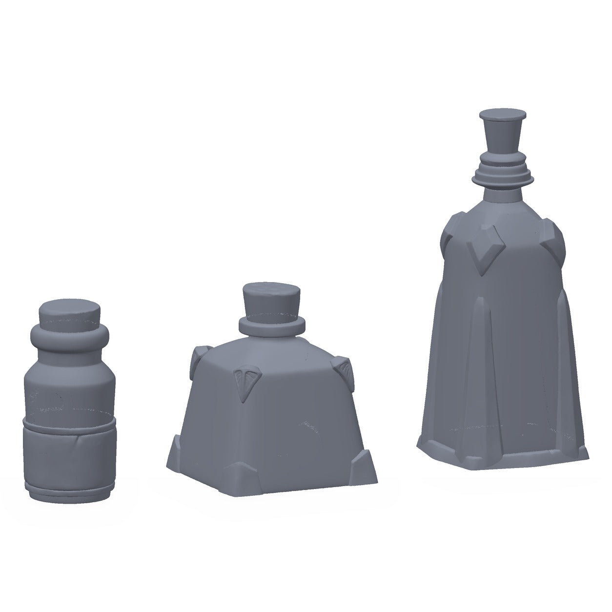 3D-printet manadrikk-sett i grå PLA – terrengrekvisitt til D&D og Pathfinder.