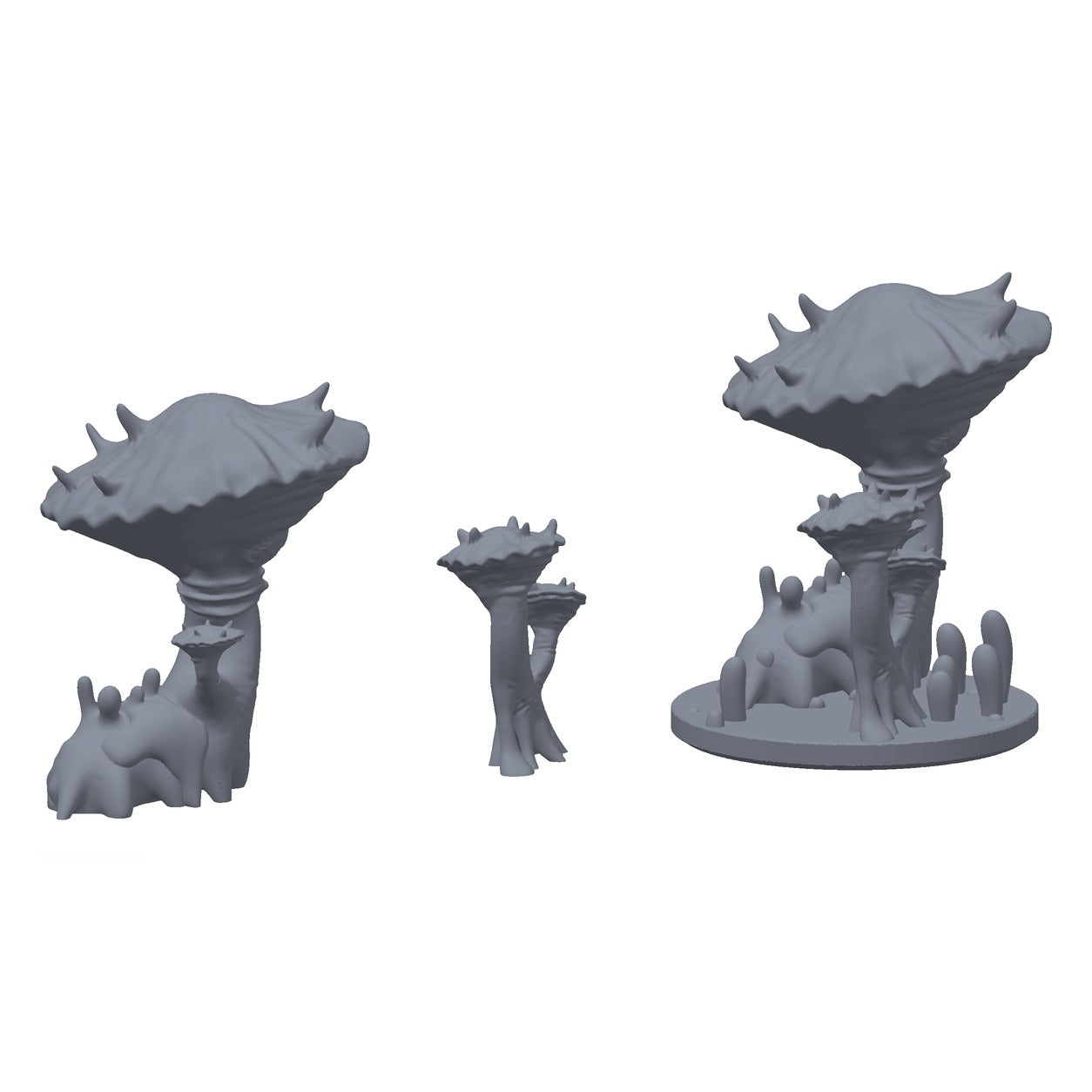 3D-printet sopp-sett i grå PLA – terrengrekvisitt til D&D og Pathfinder.