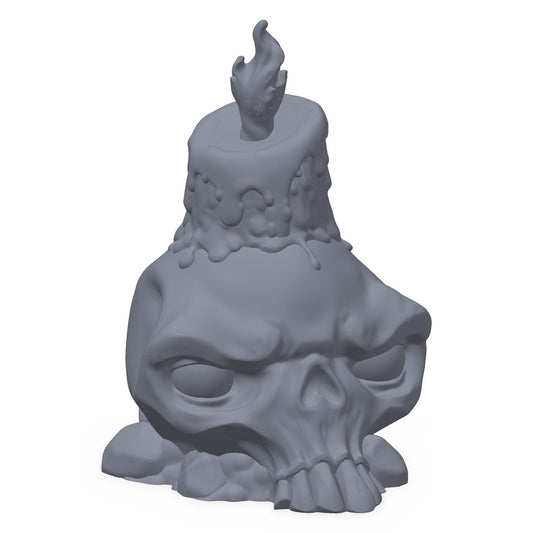3D-printet mutantskalle i grå PLA – terrengrekvisitt til D&D og Pathfinder.