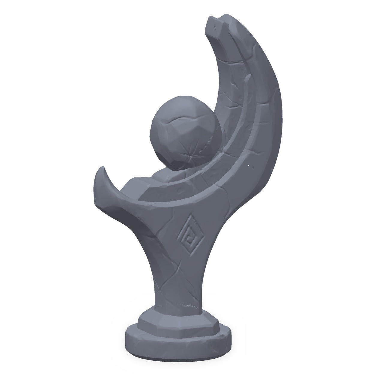 Grå 3D-printet rekvisitt av en urovekkende Nihil-avgudsstatue, til D&D og Pathfinder.
