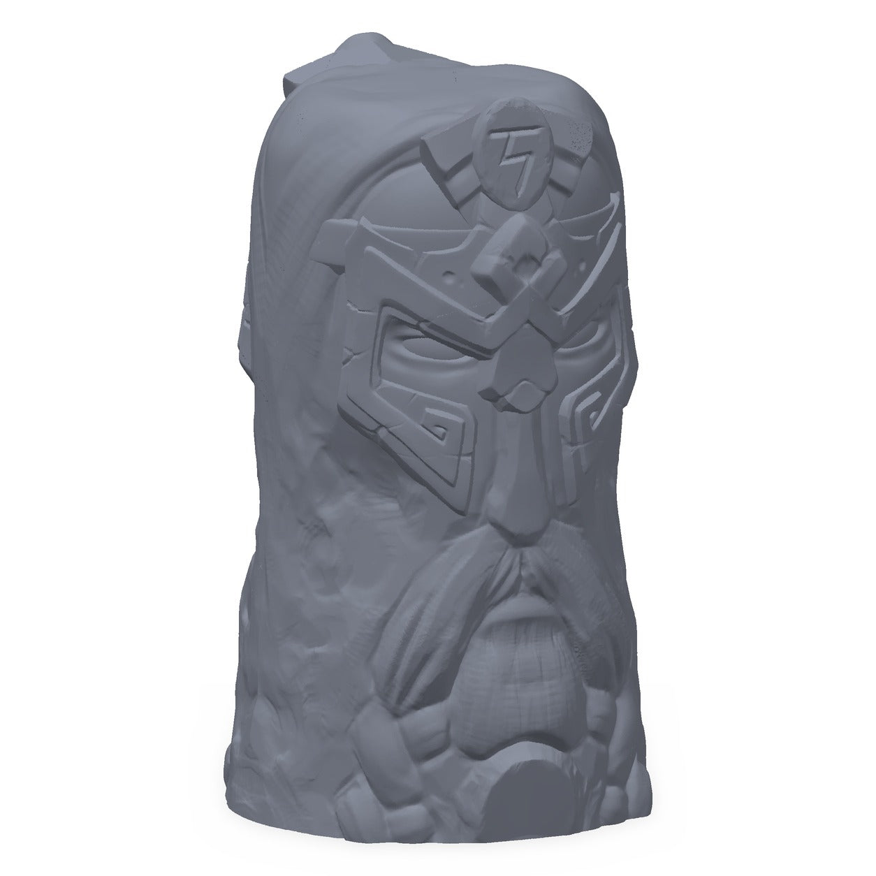 3D-printet norrøn statue i grå PLA – terrengrekvisitt til D&D og Pathfinder.