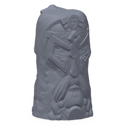3D-printet norrøn statue i grå PLA – terrengrekvisitt til D&D og Pathfinder.