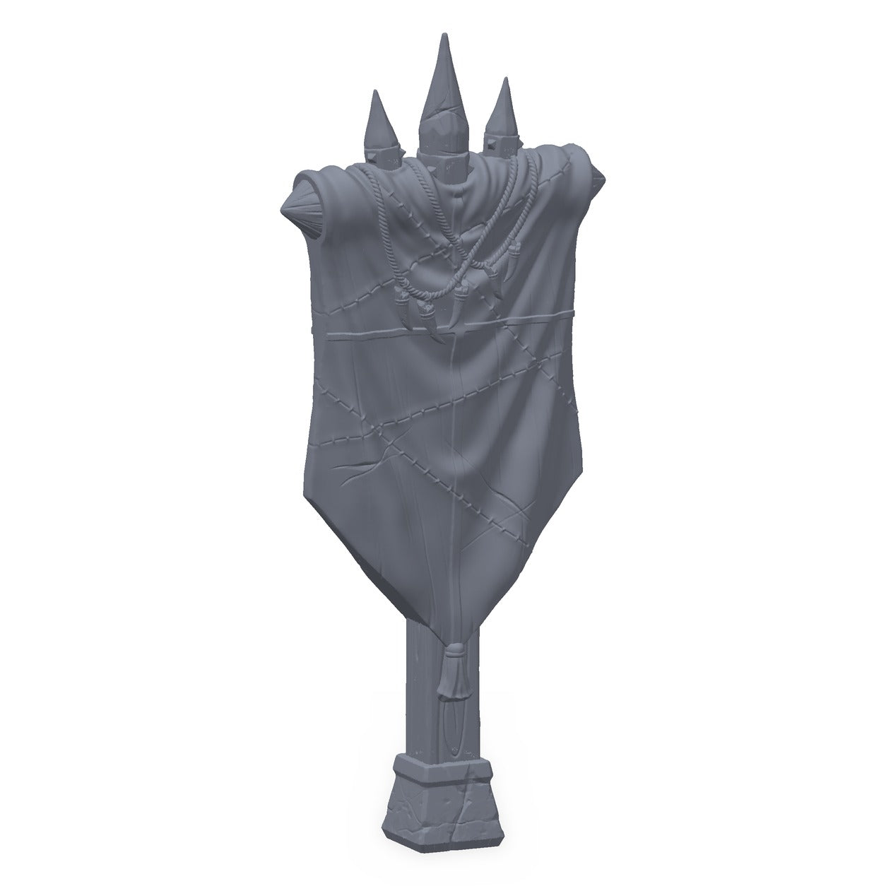 3D-printet ogre-flagg i grå PLA – terrengrekvisitt til D&D og Pathfinder.