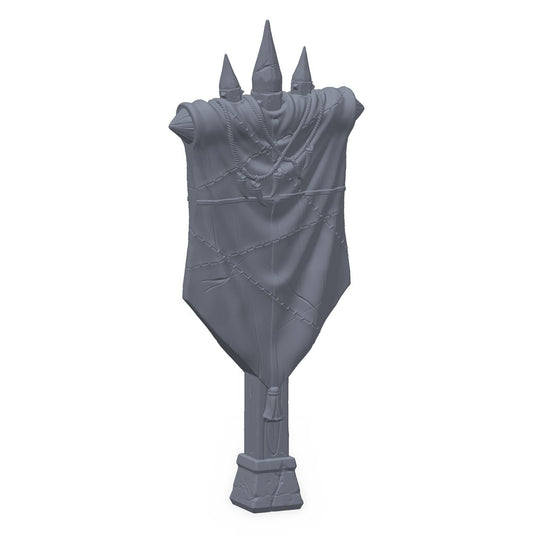 3D-printet ogre-flagg i grå PLA – terrengrekvisitt til D&D og Pathfinder.