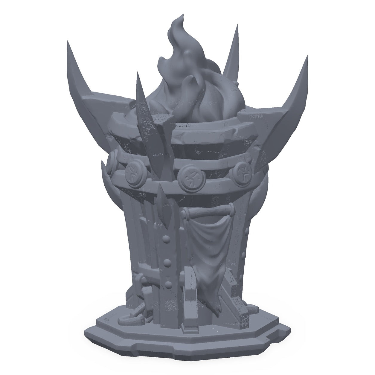 3D-printet orkefakkel i grå PLA – terrengrekvisitt til D&D og Pathfinder.