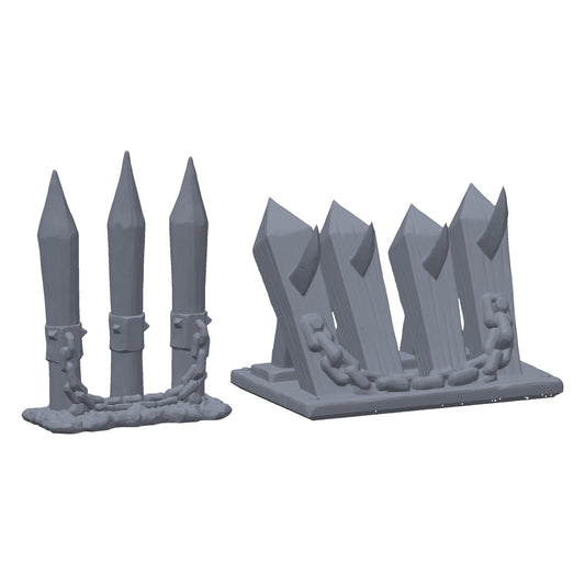 3D-printet orkegrøfter i grå PLA – terrengrekvisitt til D&D og Pathfinder.