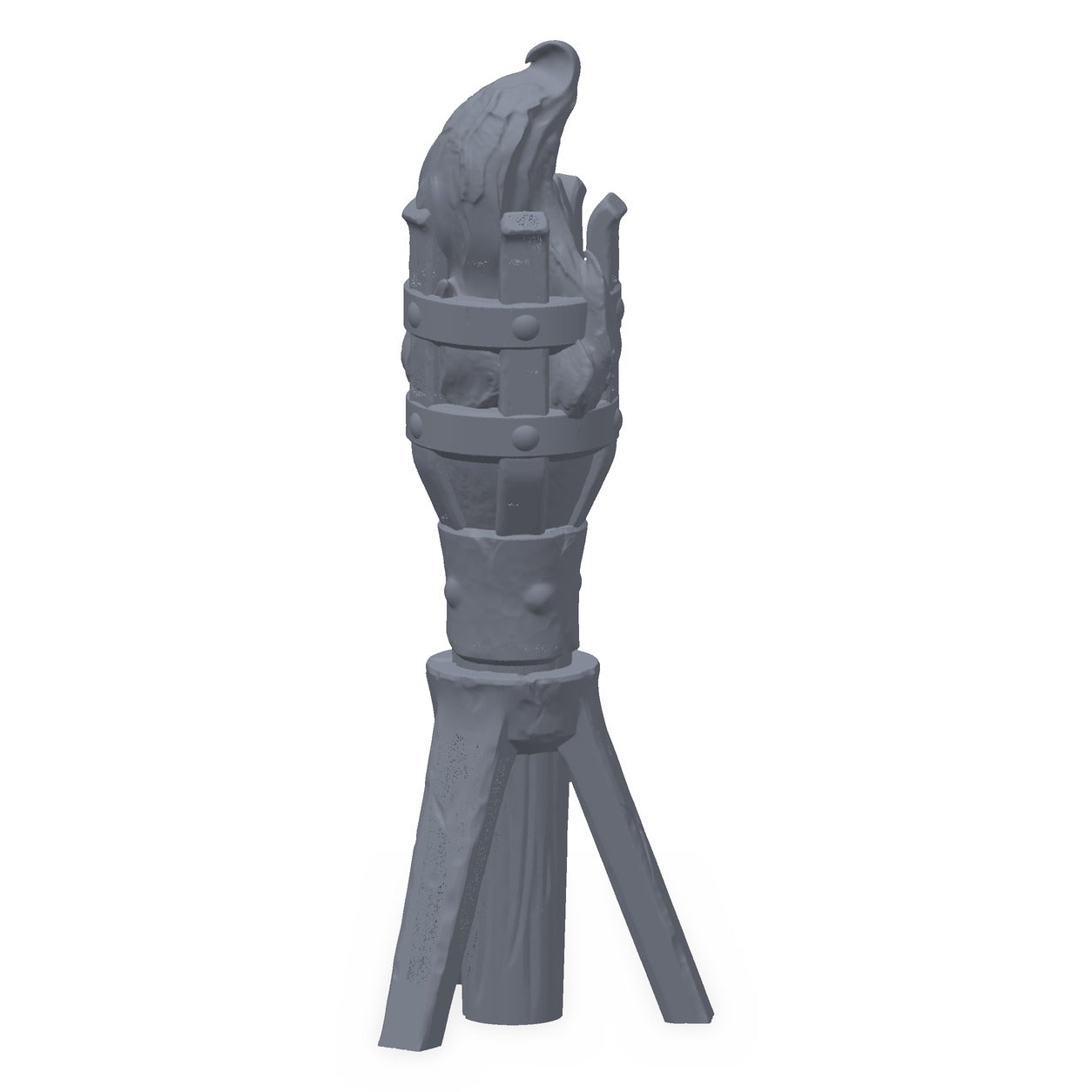 3D-printet fakkel i grå PLA – terrengrekvisitt til D&D og Pathfinder.