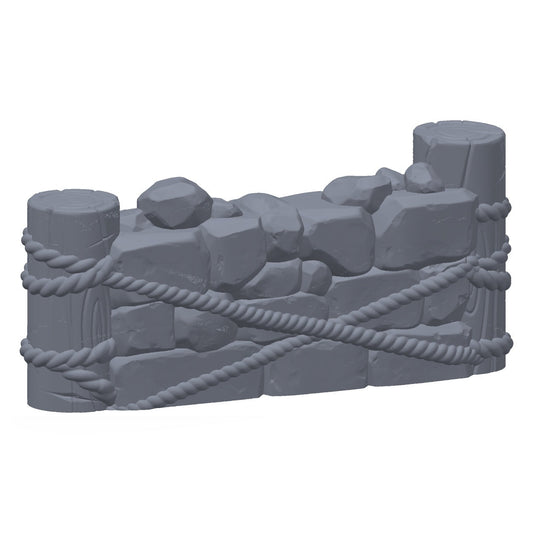 Grå 3D-printet rekvisitt av en murseksjon fra en kampgrop, til D&D og Pathfinder.