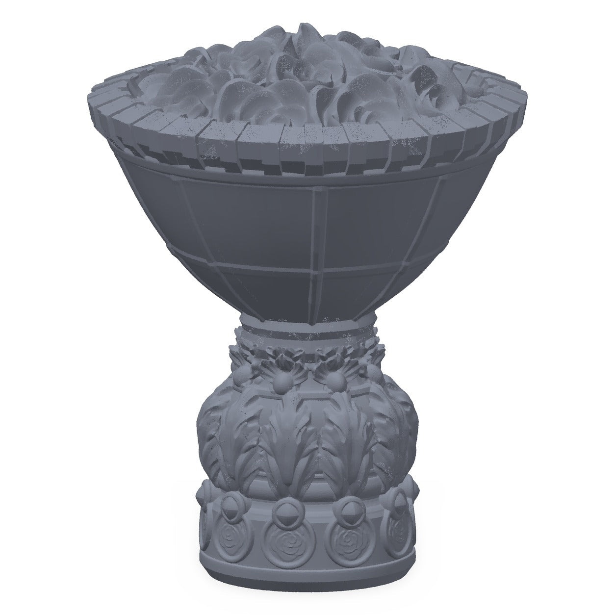 3D-printet rosepotte i grå PLA – terrengrekvisitt til D&D og Pathfinder.