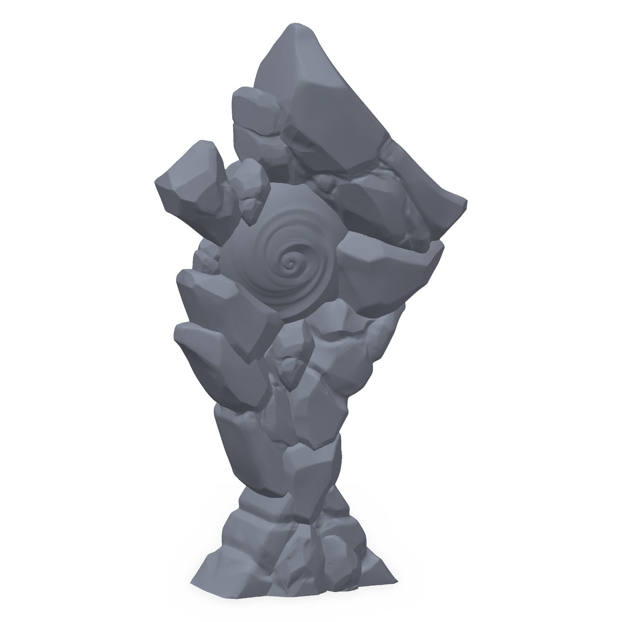 3D-printet gammel runestein i grå PLA – terrengrekvisitt til D&D og Pathfinder.