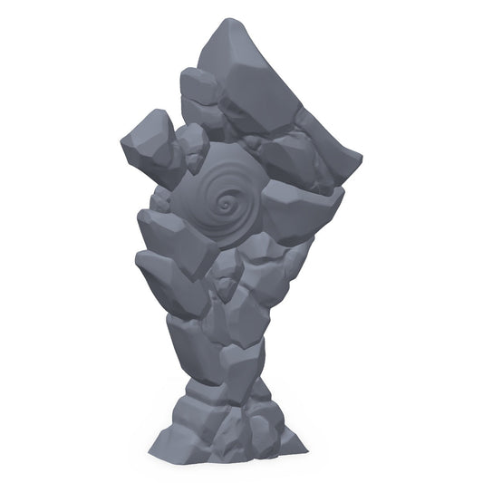 3D-printet gammel runestein i grå PLA – terrengrekvisitt til D&D og Pathfinder.