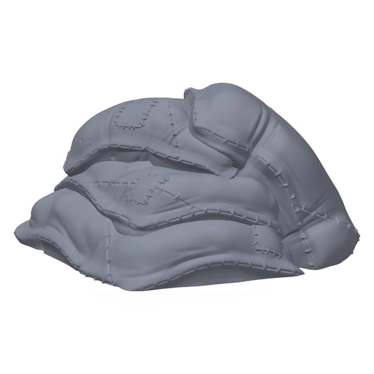 3D-printet sekkehaug i grå PLA – terrengrekvisitt til D&D og Pathfinder.