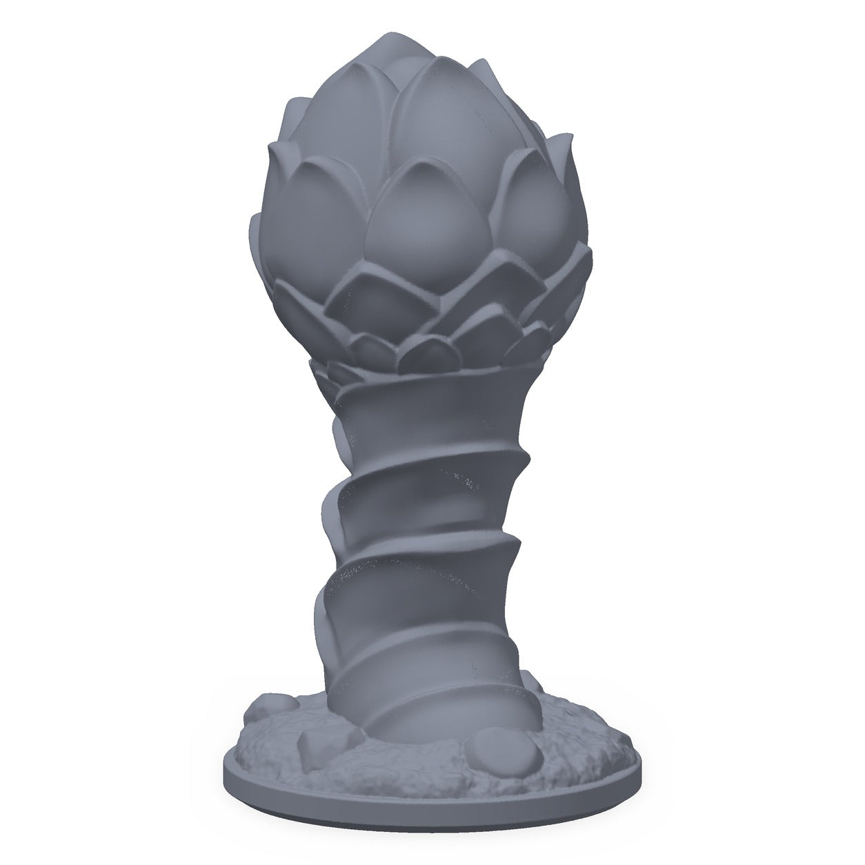 3D-printet edderkopplante i grå PLA – terrengrekvisitt til D&D og Pathfinder.