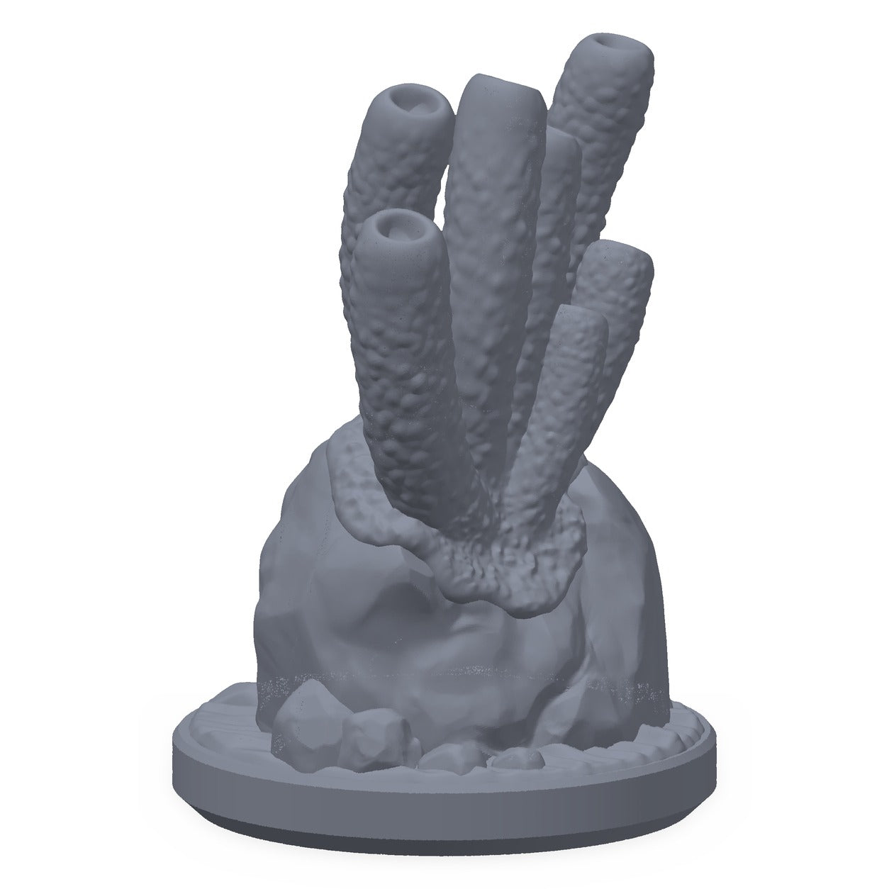 3D-printet havsvamp i grå PLA – terrengrekvisitt til D&D og Pathfinder.