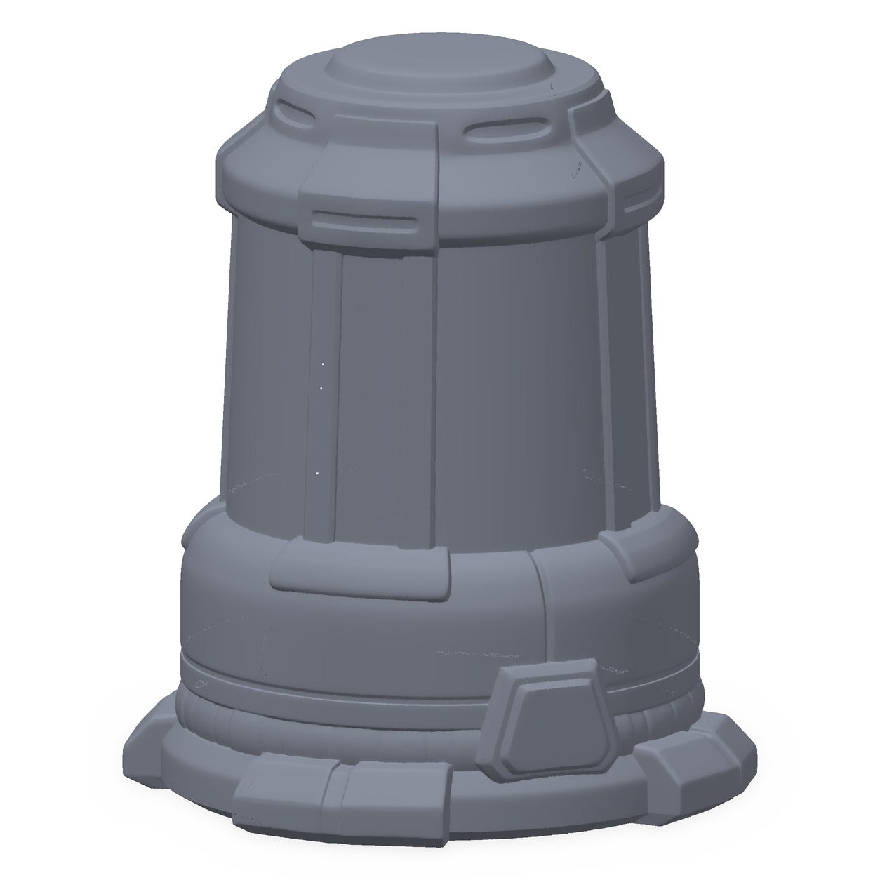 3D-printet artificer-kolbe i grå PLA – terrengrekvisitt til D&D og Pathfinder.