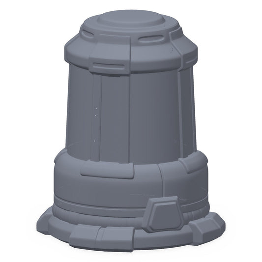 3D-printet artificer-kolbe i grå PLA – terrengrekvisitt til D&D og Pathfinder.
