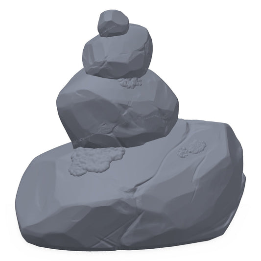 3D-printet skogssteiner i grå PLA – terrengrekvisitt til D&D og Pathfinder.