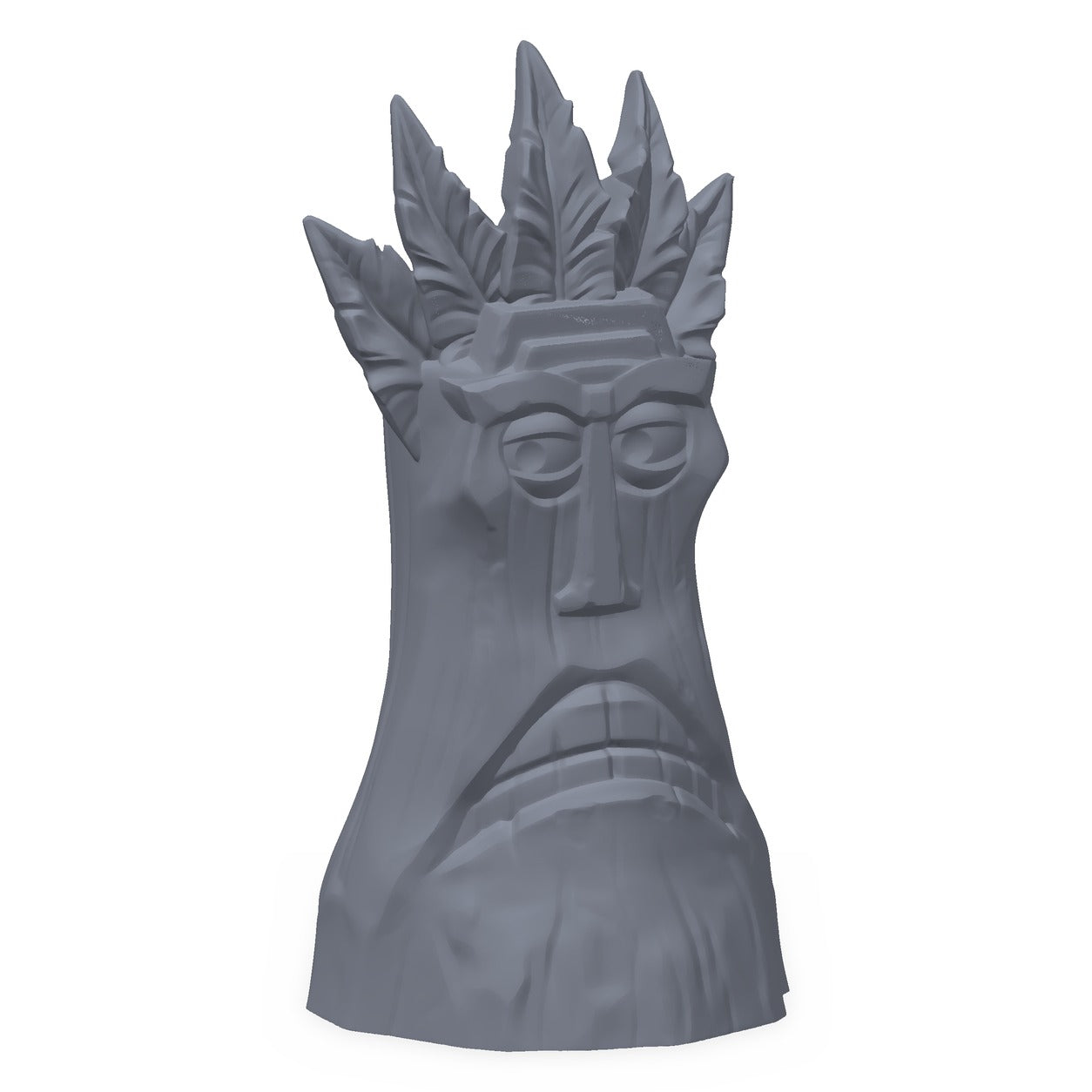 3D-printet stammetotem i grå PLA – terrengrekvisitt til D&D og Pathfinder.