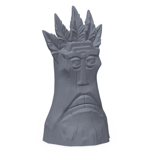 3D-printet stammetotem i grå PLA – terrengrekvisitt til D&D og Pathfinder.
