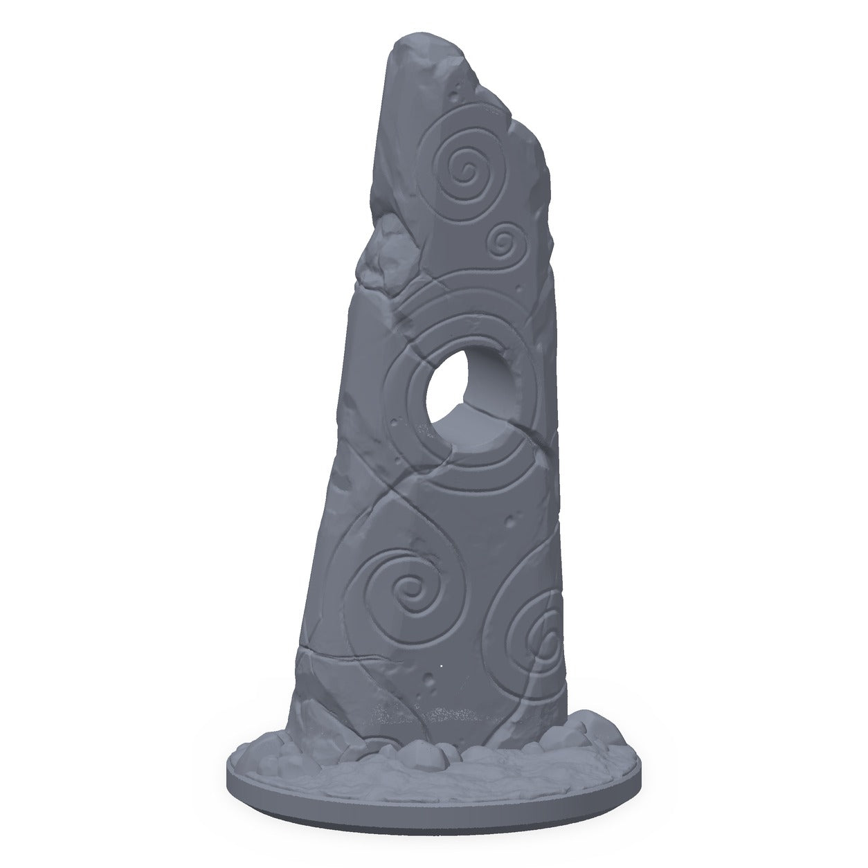 3D-printet stammemonolitt i grå PLA – terrengrekvisitt til D&D og Pathfinder.