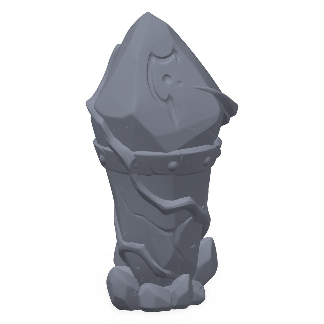 Grå 3D-printet rekvisitt av en mørk void-krystallformasjon, til D&D og Pathfinder.