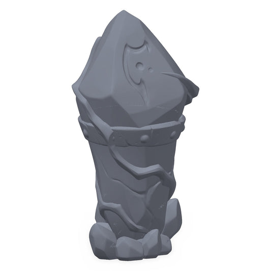 Grå 3D-printet rekvisitt av en mørk void-krystallformasjon, til D&D og Pathfinder.