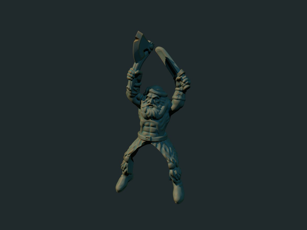 Barbar til hest med to våpen, 3D-printet D&D-miniatyr fra Spillsmia.