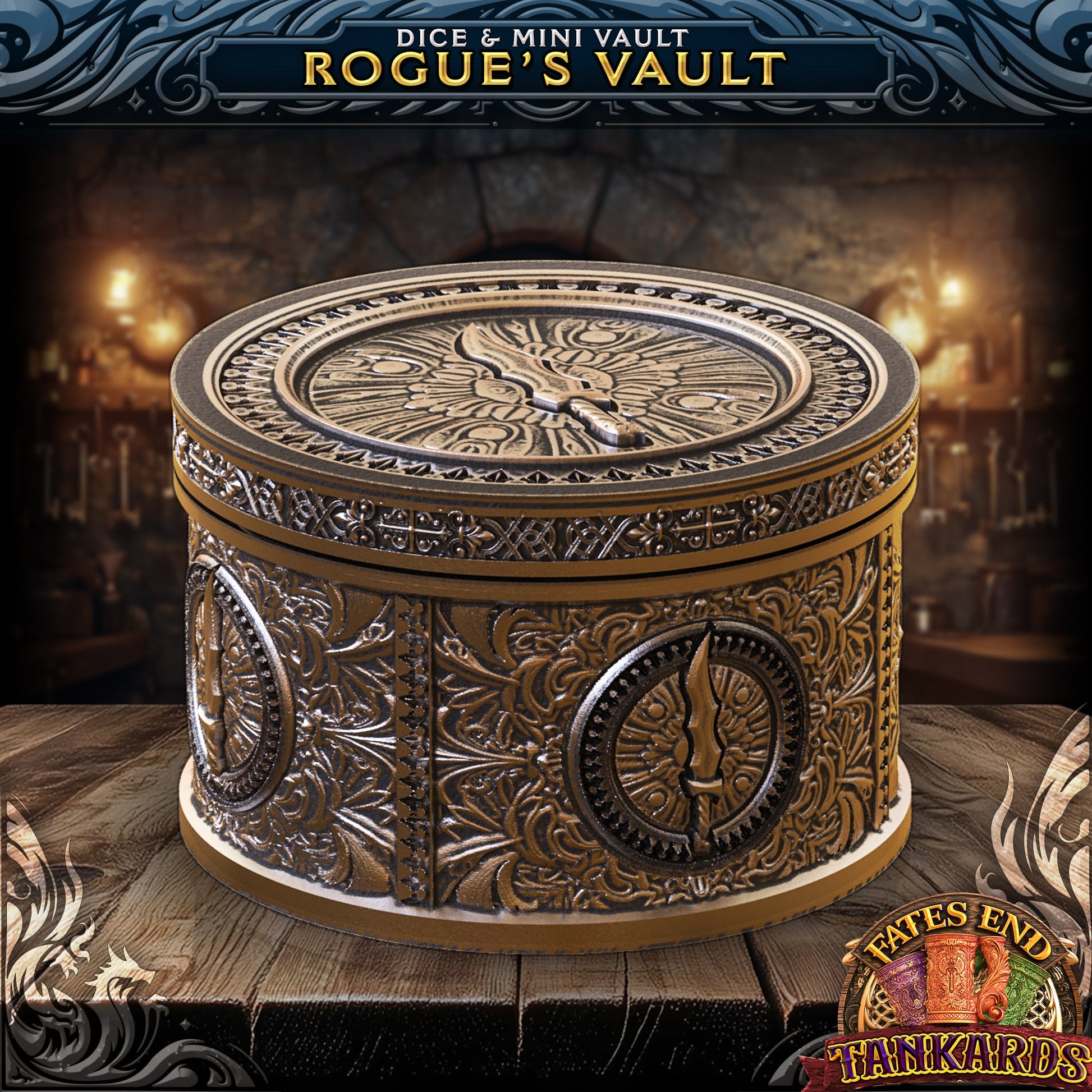Rogue's Flask - dice- og mini-vault fra FatesEnd, 3D-printet til D&D og rollespill.
