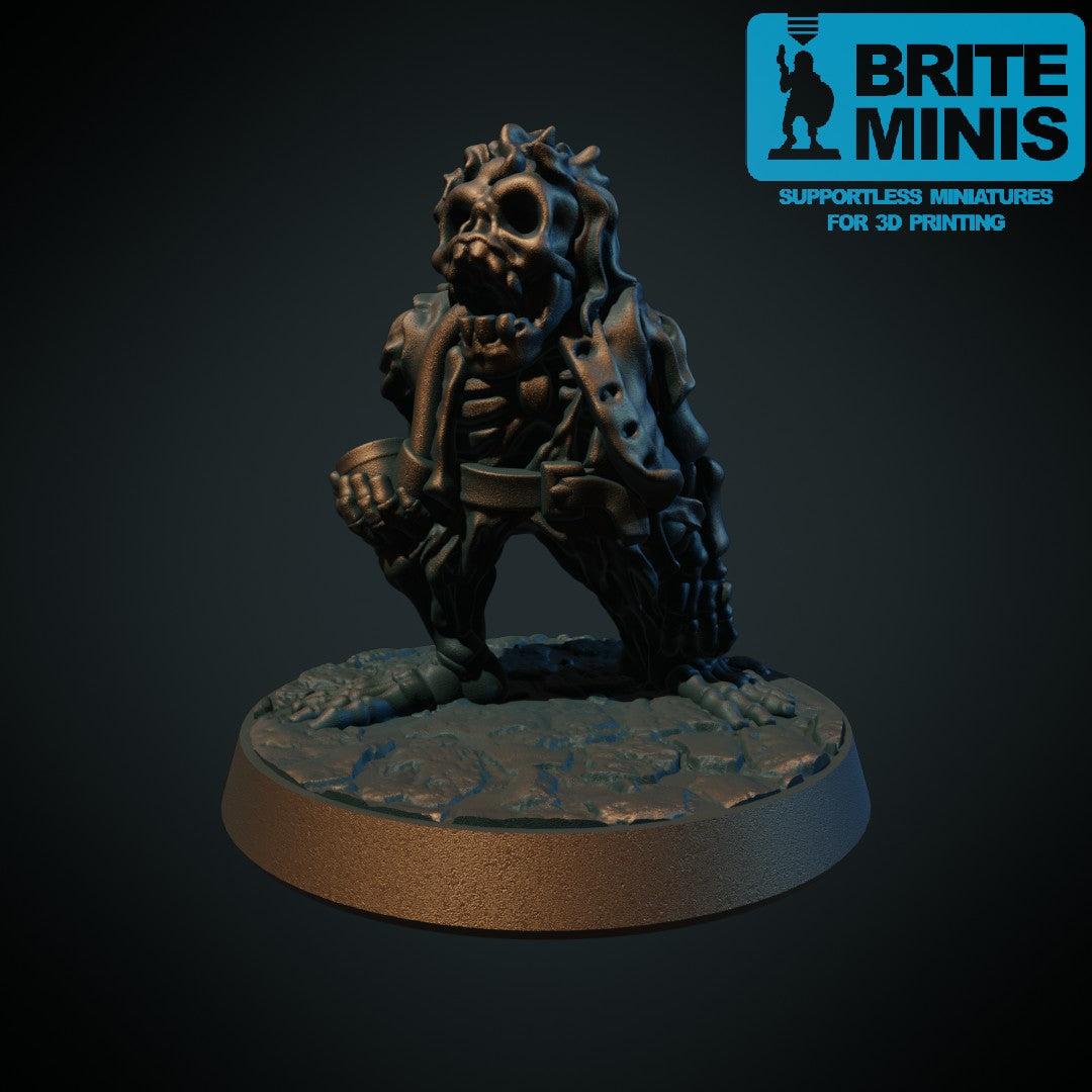 3D-printet skjeletthalfling i grå PLA til D&D og Pathfinder.