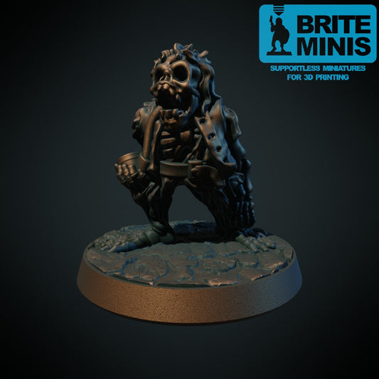 3D-printet skjeletthalfling i grå PLA til D&D og Pathfinder.